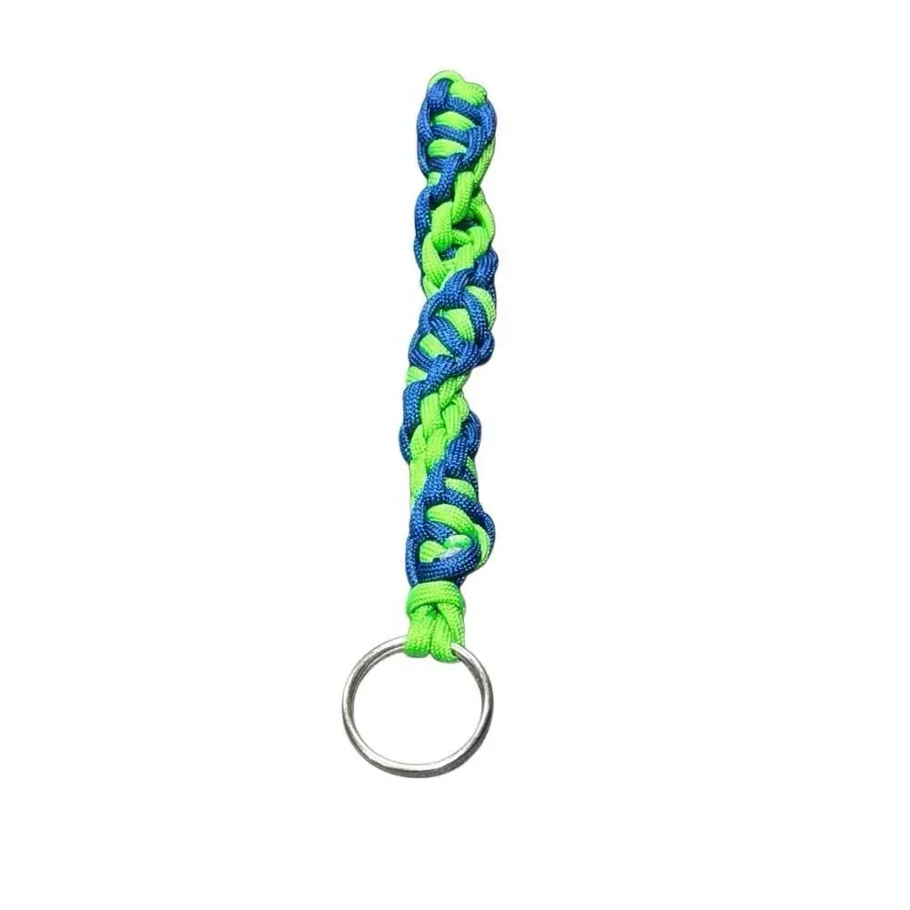 Handmade paracord keychain in a cobra knot DNA pattern